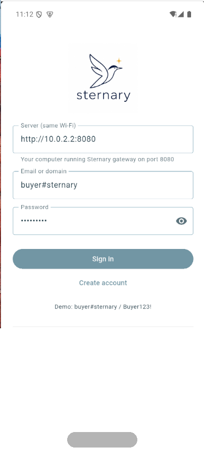 Sternary sign-in screen