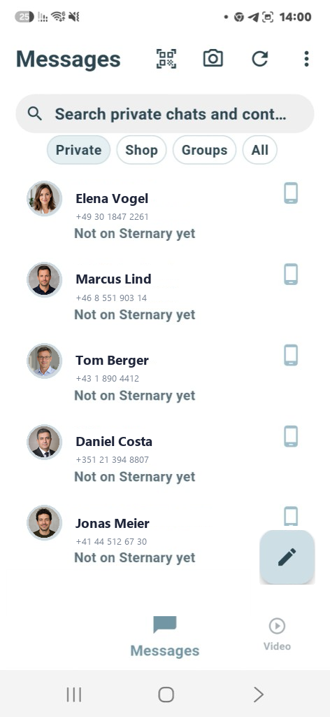 Sternary messages screen